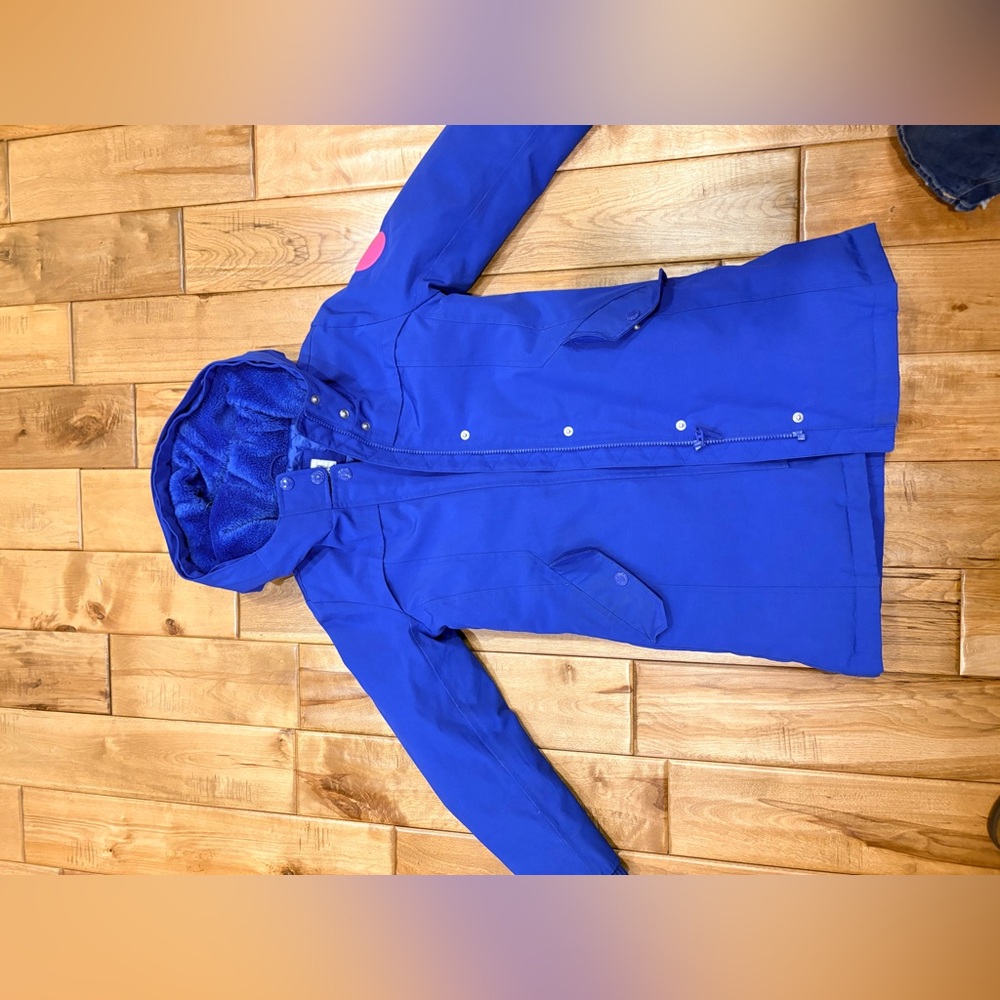 Blue Hooded Down Gap Coat with Pink Detail